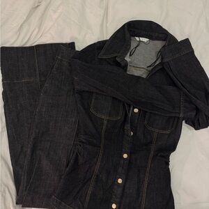 ZARA Black Fitted Denim Jeans Set